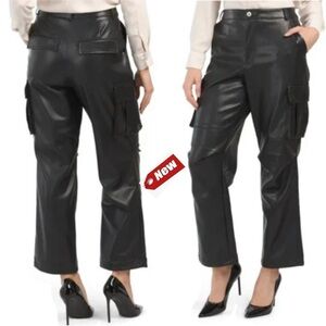 7 For All Mankind black faux leather pleather cargo pants drawstring ankle NWT